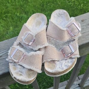 Birkenstock Arizona Shearling Sandals Suede Taupe 41